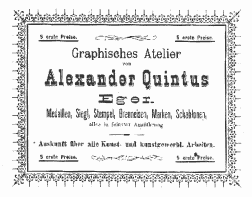 inzerát známého chebského rytce německé národnosti Alexandera Quintuse