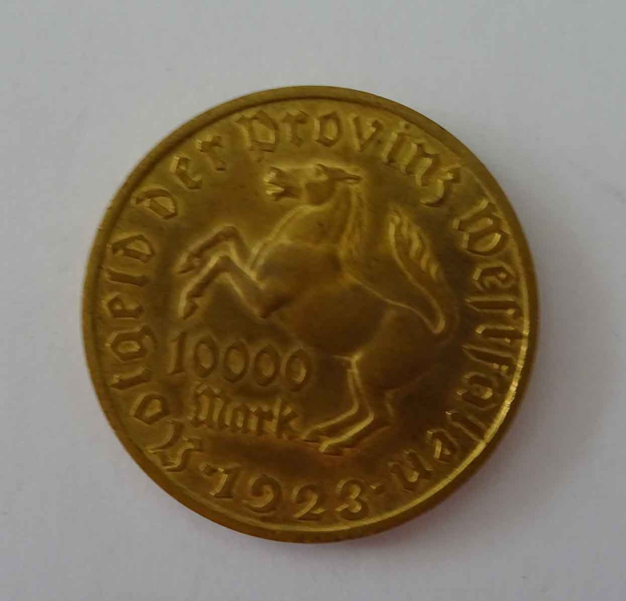 Motiv koně na jedné straně nouzové mince z Vestfálska z roku 1923