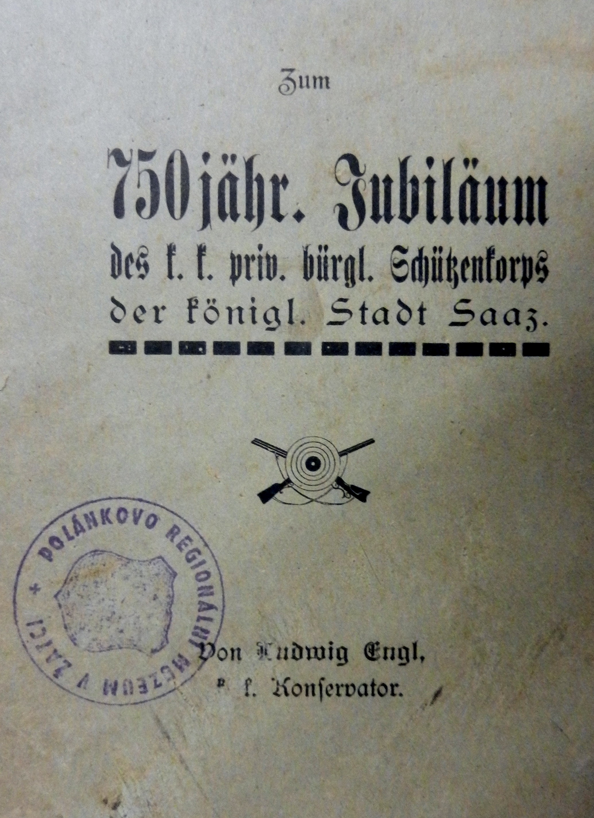 Titulní list Englovy brožury z roku 1910, knihovna muzea