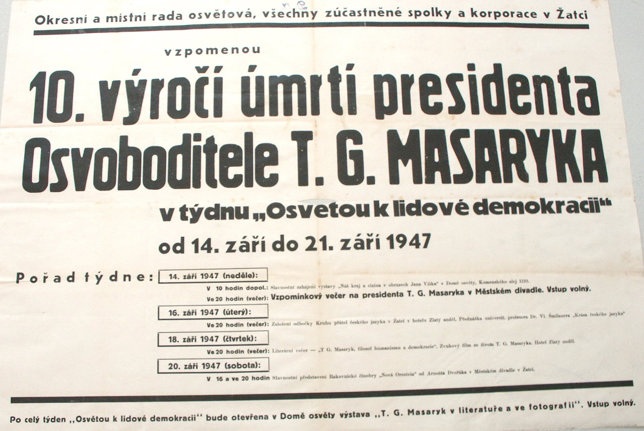 Plakát k výročí úmrtí Masaryka - ořez