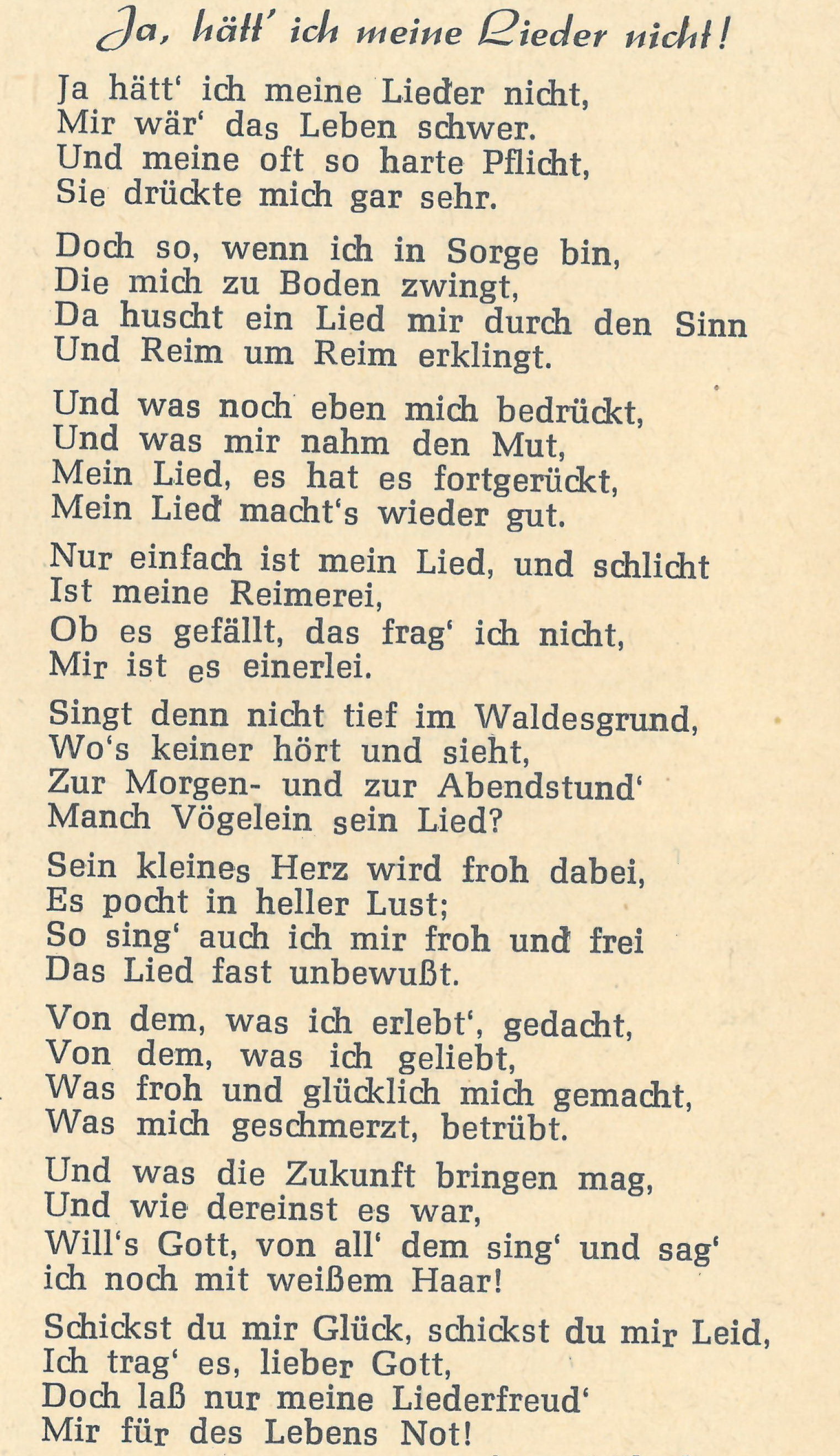 Jedna s básniček přetištěná v Heimatbriefu roku 1962