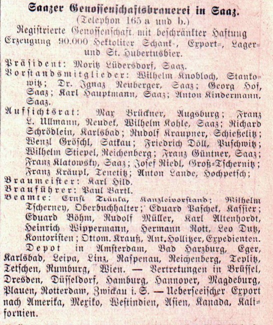 Údaje o Žateckém spolkovém pivovaru ze žateckého adresáře 1914 .