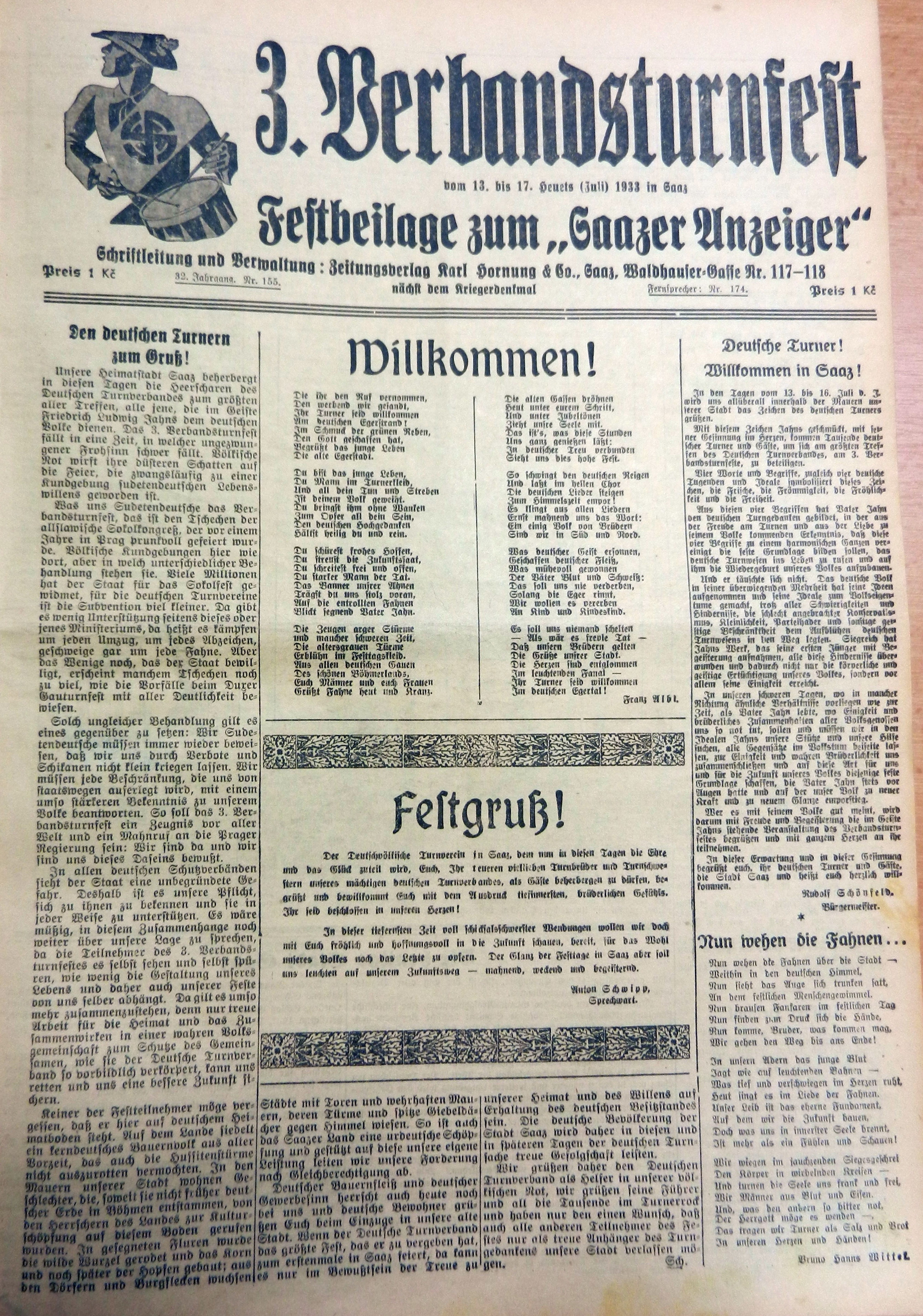 Zvláštní příloha noviny Saazer Anzeiger  ke známému  srazu turnerů v Žatci roku 1933