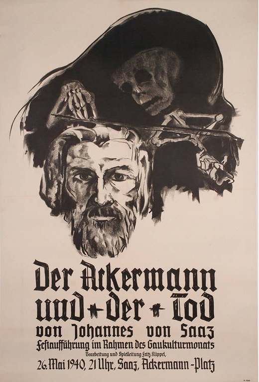 Plakát k představení Ackermanna před žateckým kostelem  z roku 1940