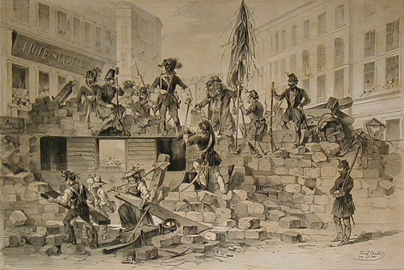 Barikády ve Vídni v květnu 1848, zobrazení od Józsefa Heicke