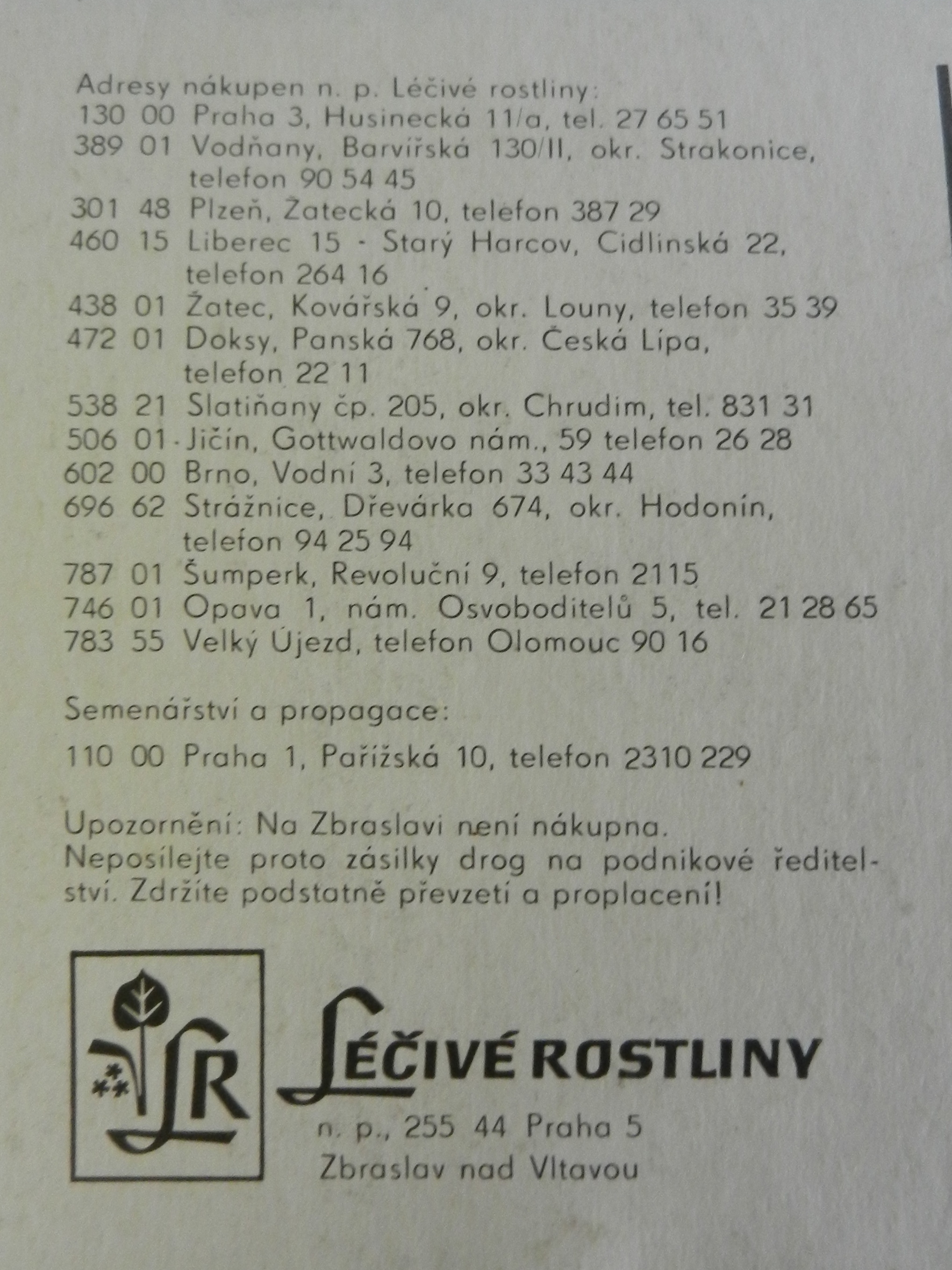 Poslední strana Nákupního seznamu roku 1983, kde je zmíněna nákupna Žatec