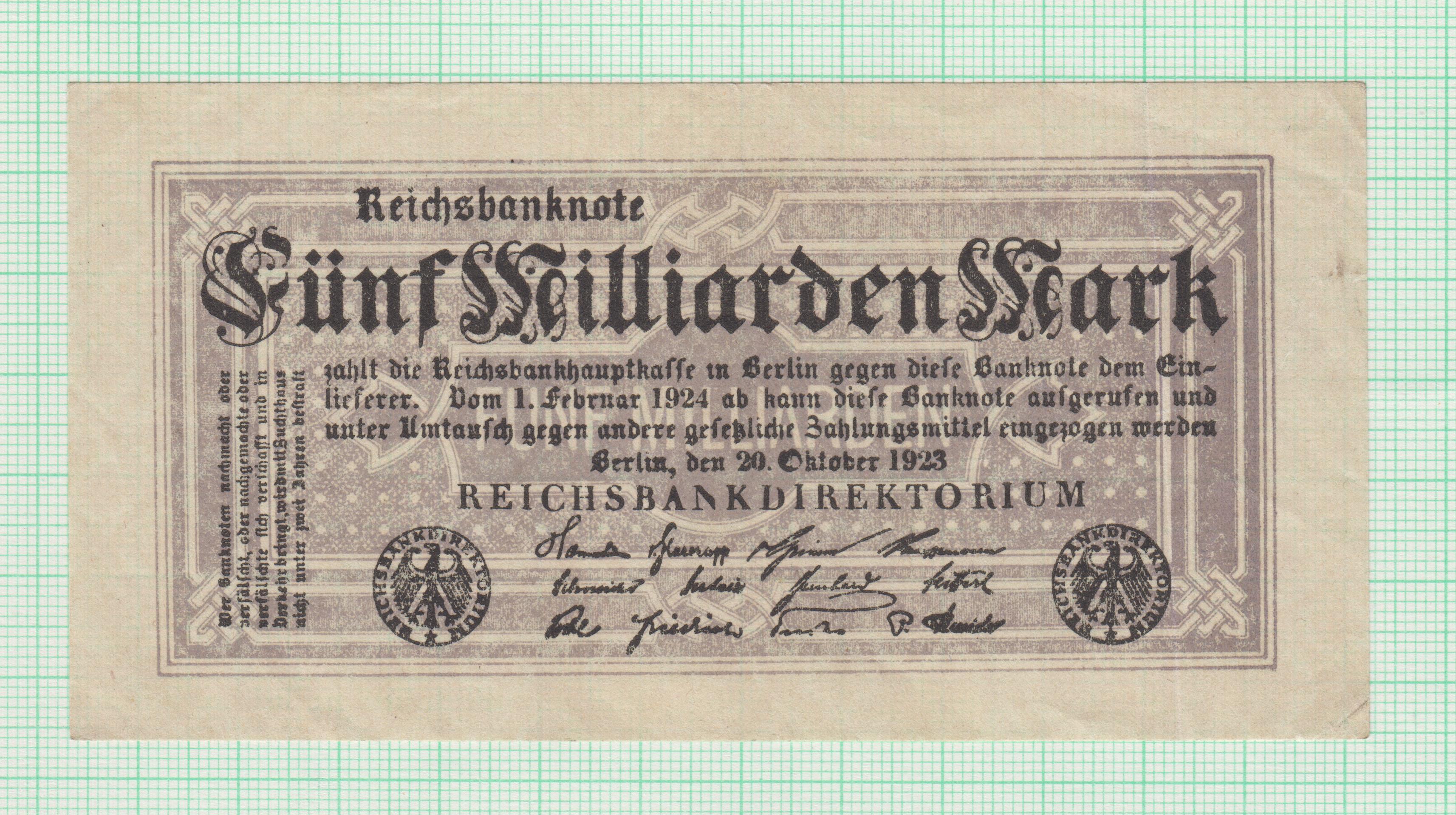 Německá inflační bankovka 5 miliard  marek