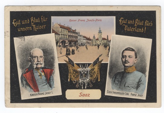 Propagační pohlednice s císařem a následovníkem trůnu Karlem.