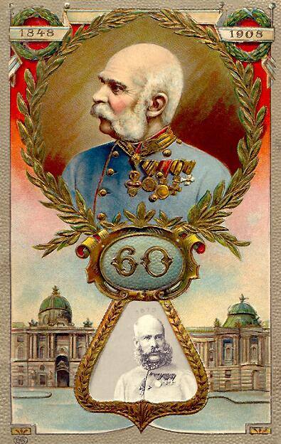 1. Pohlednice k 60. výročí nástupu Františka Josefa na trůn