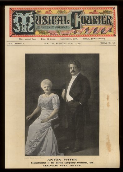 Titulní stránka časopisu Musical Courier z New Yorku z roku 1911 s manžely Witkovými