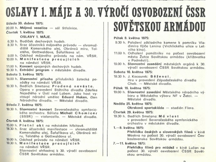 Program oslav osvobození roku 1975 z Kulturního měsíčníku 