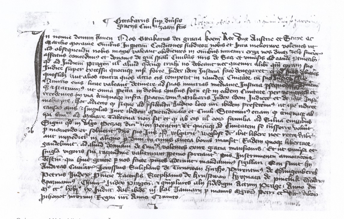 Opis listiny vydané Přemyslem Otakarem II. roku 1265 dochovaný v tzv. Knize pamětí z konce 14. století