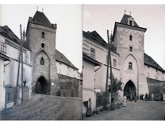 Kněžská brána - před a po renovaci