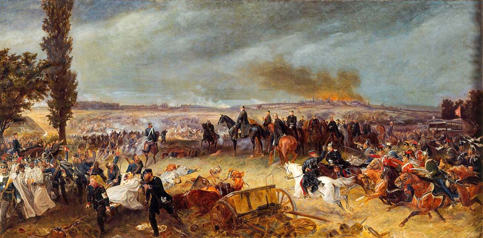 Rakousko prohrálo v bitvě u Hradce Krlové 1866. Obraz od Georga Bleibtreu